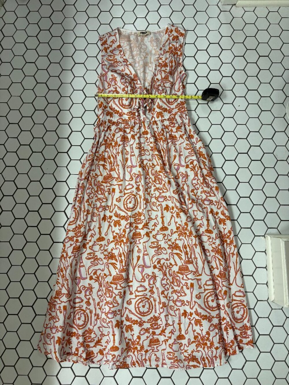 FRNCH Paris Paulonie Sleeveless Midi Sundress Orange White Small